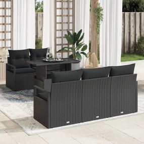Conjunto de Sofá de Jardim vidaXL de 6 Peças com Almofadas Preto Ratta