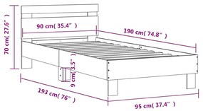 Estrutura de cama c/ cabeceira 90x190 cm deriv. madeira branco