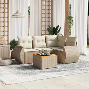 vidaXL 5 pcs conjunto de sofás p/ jardim com almofadões vime PE bege
