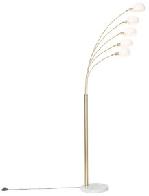 Candeeiro de pé design latão com vidro opalino 5 luzes - Sixties Marmo Design