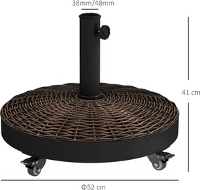 Base de peso para guarda-sol, peso líquido 22,7 kg, em resina com 4 rodas Φ52 x 41 cm (altura) - bronze