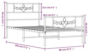 Estrutura de cama com cabeceira e pés 75x190 cm metal branco