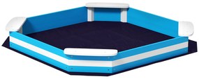 AIYAPLAY Caixa de Areia para Crianças acima de 3 Anos Quadrada com 4 Assentos para Exterior 133x133x16 cm Azul e Branco