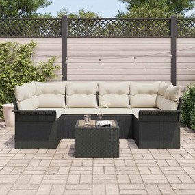 Conjunto de Sofá de Jardim de 7 Peças com Almofadas, Rattan Preto