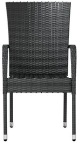 3 pcs conjunto de jantar para jardim vime PE preto