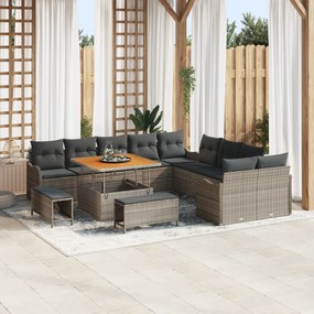 Conjunto de Sofá de Jardim vidaXL de 13 Peças com Almofadas Cinza Ratt