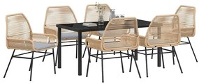 Conjunto de jantar de jardim com 7 peças e almofadas marrons de rattan