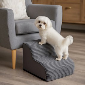 Escada para cães, de 2 degraus 40 x 40 x 30 cm escada para animais de estimação, em veludo com riscas transversais cinza ardósia