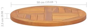 Tampo de mesa redondo 2,5 cm 50 cm madeira de teca maciça