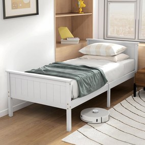 Estrutura de cama 90 x 200 cm, (COLCHÃO NÃO INCLUIDO) cama individual em madeira maciça com base de ripas, cabeceira e pés incluídos, montagem fácil,