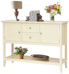 Mesa consola aparador em madeira com 2 gavetas e 2 prateleiras por baixo das portas Mesa de apoio para sala de estar Escritório 117 x 38 x 86,5 cm Beg