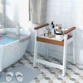 Banco de Casa de banho com Braços Banco Impermeável para Banheiro 58 x 52 x 61,5 cm Castanho e Branco