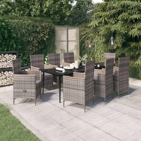 vidaXL 9 pcs conjunto de jantar para jardim com almofadões cinza