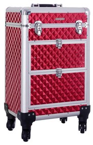SONGMICS Acessórios de Viagem Carrinho com Rodinhas Estojo para Cosméticos ABS Vermelho 34 x 27 x 57 cm JHZ08RD