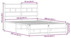 Estrutura de cama sem colchão 120x200 cm metal carvalho fumado