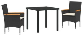 Conjunto de Jantar de Jardim 3 Peças com Almofadas em Rattan Sintético