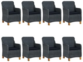 9 pcs conj. jantar exterior c/ almofadões vime PE cinza-escuro