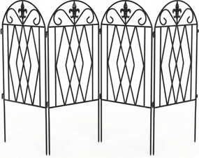 Conjunto de 4 Cercas de Jardim Metálicas 125x56 cm com Design Arqueado Resistentes e Fáceis de Instalar para Pátio Relvado Preto