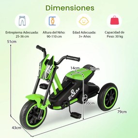Triciclo para crianças de 3 rodas com pedais para frente/trás verde