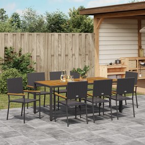 Conjunto de Jantar de Jardim vidaXL 9 Peças Polirattan Preto