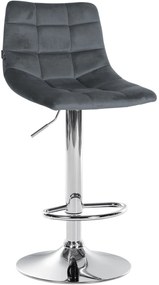 Conjunto de 2 bancos de bar Jerry em veludo com estrutura cromada 87-108,5 x 43 x 46,5 cm Cinzento escuro