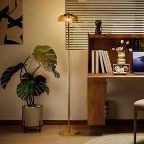 Candeeiro de pé para sala de estar Ø25x134 cm, candeeiro LED para sala de estar com luz quente de 3000 K e interruptor de pé, tom de latão