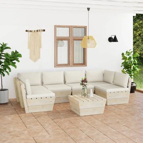 vidaXL 7 pcs conjunto lounge de paletes + almofadões madeira de abeto