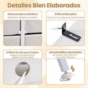 Cómoda para quarto com luzes LED 126 x 29 x 84 cm, base de carregamento, 9 gavetas em tecido e Estrutura metálica para televisores até 58", branca