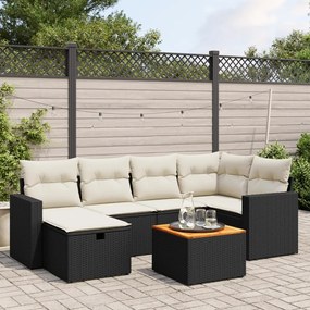 7 pcs conjunto de sofás p/ jardim c/ almofadões vime PE preto