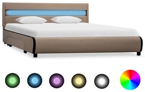 vidaXL Estrutura de cama c/ LED 120x200 cm couro artificial cappuccino
