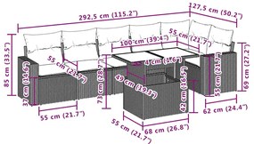 7 pcs conjunto de sofás p/ jardim c/ almofadões vime PE preto