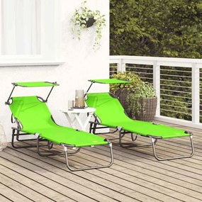 Espreguiçadeiras Dobráveis 2 pcs com Toldo Verde Tecido Oxford 600D