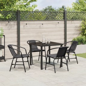 Conjunto de Jantar de Jardim 5 Peças Preto Poli Rattan
