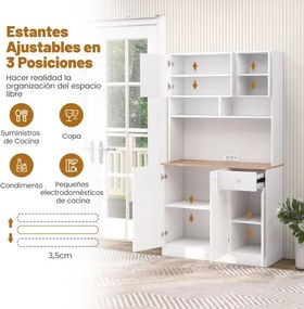 Armário de Cozinha / despensa 100 x 40 x 181 cm com tomadas elétricas, portas USB Branco