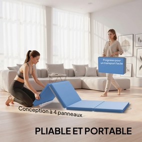 Tapete de Ginástica Dobrável, 180 x 80 x 5 cm, Espuma EPE de Alta Densidade, Azul-claro