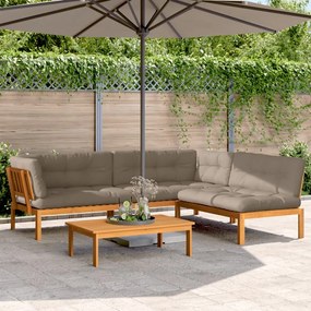 vidaXL 4 pcs móveis de paletes p/ jardim c/ almofadões acácia maciça