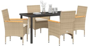 Conjunto de Jantar para Jardim com 5 Peças e Almofadas Bege em Rattan