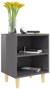 Mesa cabeceira c/ pernas madeira 40x30x50 cm cinzento brilhante