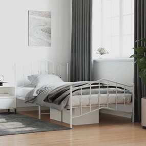 vidaXL Estrutura de cama com cabeceira e pés 107x203 cm metal branco