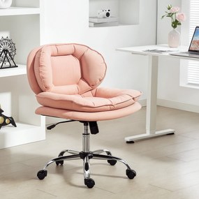 Cadeira de Escritório com Rodas Cadeira para Secretária com Função Inclinável Assento Amplo Sem Braços 60x65x83-93 cm Rosa