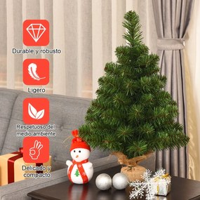 Árvore de Natal Artificial de 60 cm Fácil de montar com folhas de PVC Ramos Suporte metálico e base de cimento