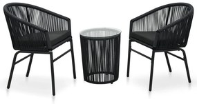 vidaXL 3 pcs conjunto bistrô com almofadões vime PE preto