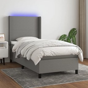 Cama box spring c/ colchão e LED 80x200 cm tecido cinza-escuro