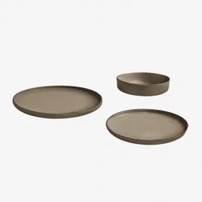Conjunto De Louça De 12 Peças Em Grés Ronilena Cedro Castanho - Castanho - Sklum
