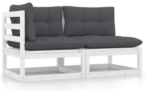 2 pcs conj. lounge de jardim c/ almofadões pinho maciço branco