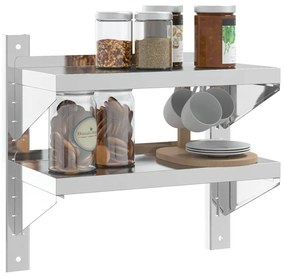 Estante parede 2 prateleiras 50x23,5x48 cm aço inoxidável prata