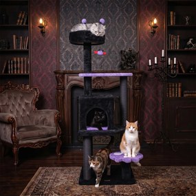 Torre para Gatos de Estilo Gótico, 48,5 x 48,5 x 144 cm, Vários Níveis, Púrpura