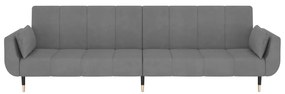 Sofá-cama 2 lugares com duas almofadas veludo cinzento-claro