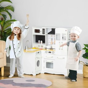 Cozinha Infantil de Madeira para Crianças de 3-6 Anos com Sons 14 Acessórios Cozinha Infantil com Telefone Lavatório Microondas e Grifo 82x65x87cm Bra