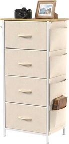Cómoda de Quarto com 4 Gavetas tecido, 45 x 30 x 94,5 cm, Estrutura em Aço, Bege
